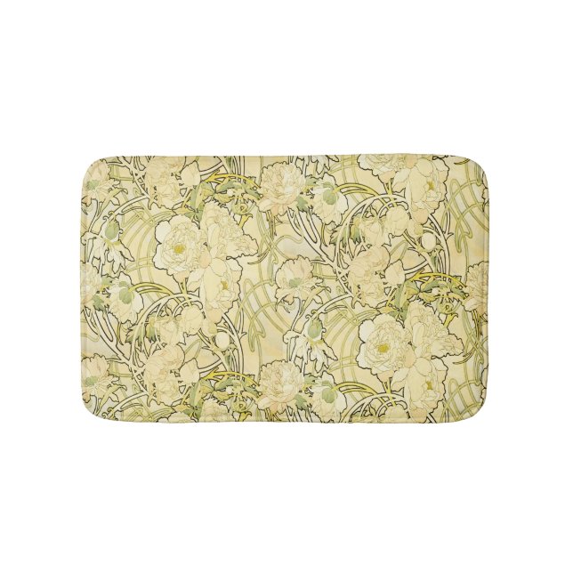 Tapis De Bain Alphonse Mucha Pivoines Motif Floral Art Nouveau (Devant)