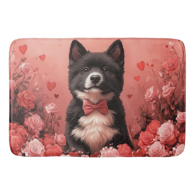 Tapis De Bain American Akita avec Rose - Saint Valentin (Devant)