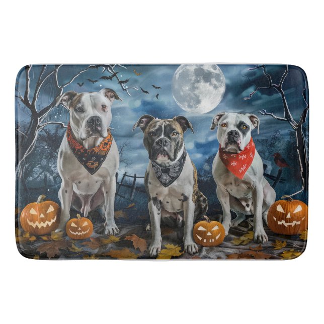 Tapis De Bain American Staffordshire Halloween Éffrayant (Devant)
