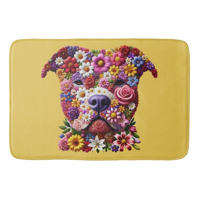 Tapis De Bain Amoureux des chiens de la face de fleurs Pitbull (Devant)