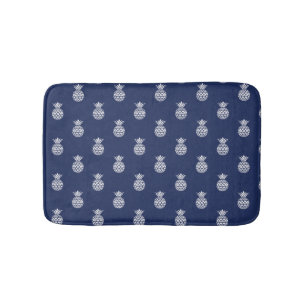 Tapis De Bain Ananas blanc sur bleu marine