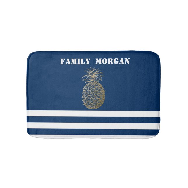 Tapis De Bain Ananas d'or Marine marine Bleu rayé (Devant)