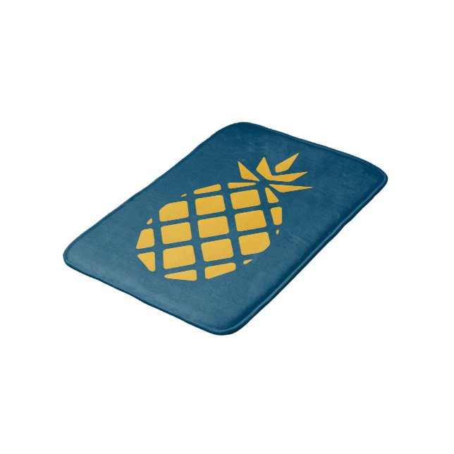 Tapis De Bain Ananas géométrique jaune sur bleu foncé (Angle)