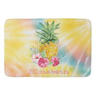 Tapis De Bain Ananas, Hibiscus aquarelle Rainbow Tie Dye