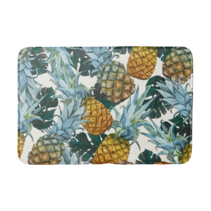 Tapis De Bain Ananas tropicaux et île exotique Feuille
