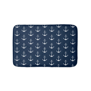 Tapis De Bain Ancrage nautique bleu marine bleu blanc motif mign