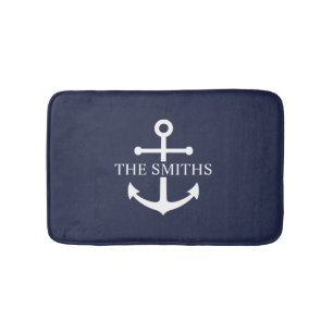 Tapis De Bain Ancre bleue marine Nom de famille personnalisé