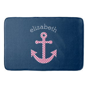 Tapis De Bain Ancre de point rose mignon avec nom personnalisé M