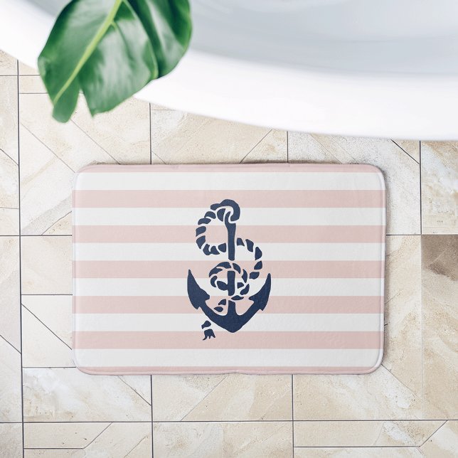 Tapis De Bain Ancre marine à rayures roses (Créateur téléchargé)