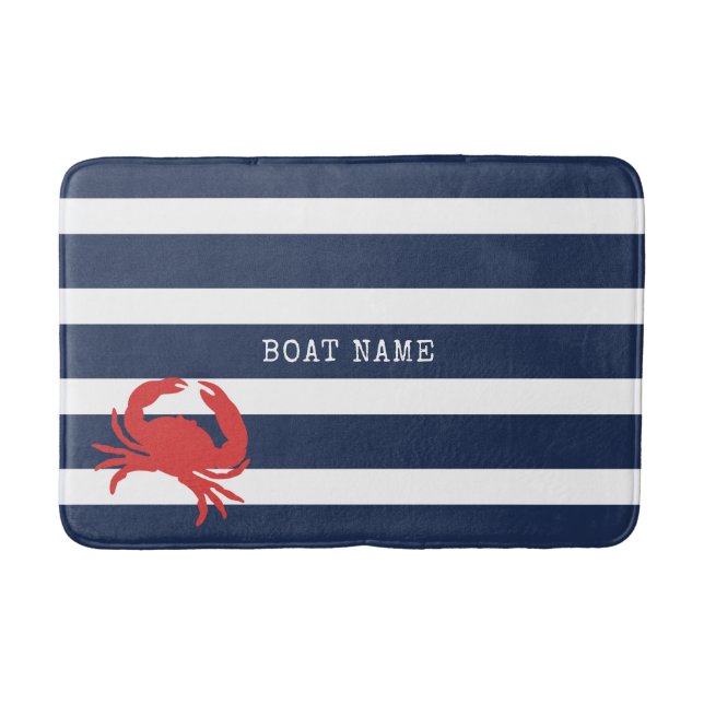 Tapis De Bain Ancre Marine Bleu Stripes Crabe Rouge Nom du batea (Devant)