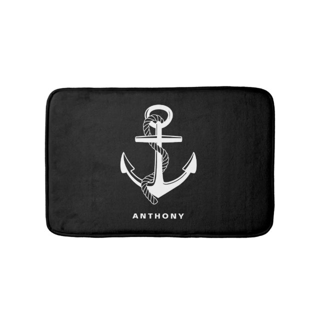 Tapis De Bain Ancre Nautique Noire Mat de bain personnalisé (Devant)