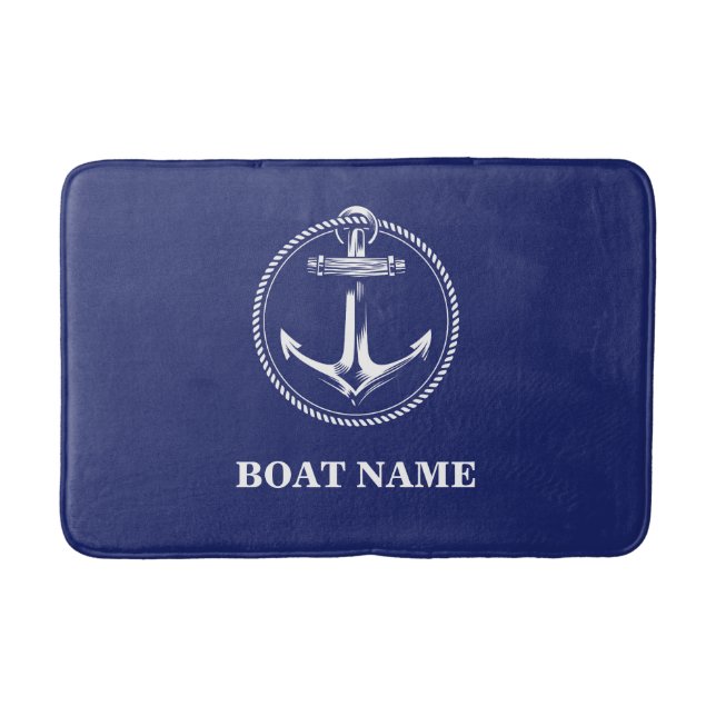 Tapis De Bain Ancre nautique Nom du bateau Bleu marine (Devant)