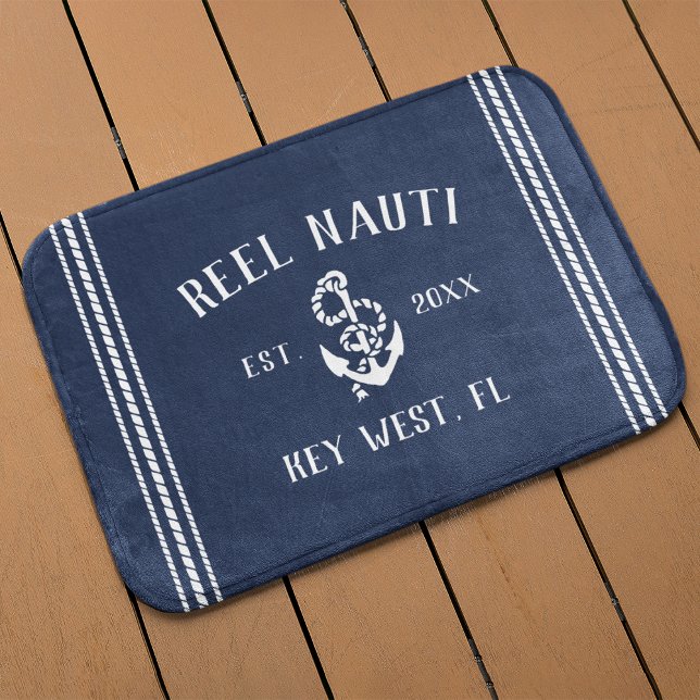 Tapis De Bain Ancre rustique de la marine nautique | Votre nom d (Créateur téléchargé)