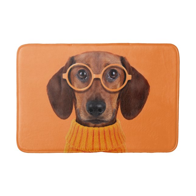Tapis De Bain Animaux de bébés cutest | Chandail orange Dachshun (Devant)