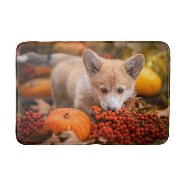 Tapis De Bain Animaux de bébés cutest | Corgi Puppy en automne (Devant)