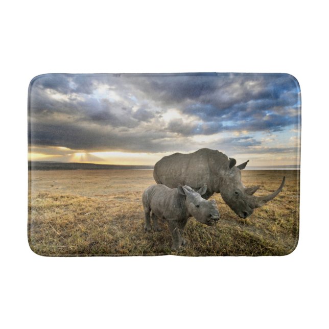 Tapis De Bain Animaux de bébés cutest | White Rhino & Calf (Devant)