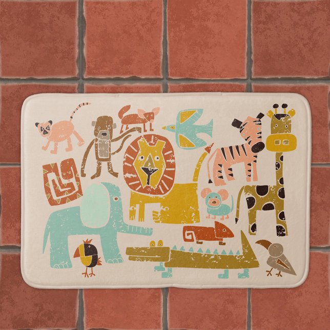 Tapis De Bain Animaux de la jungle rétro mignons Illustré (Créateur téléchargé)