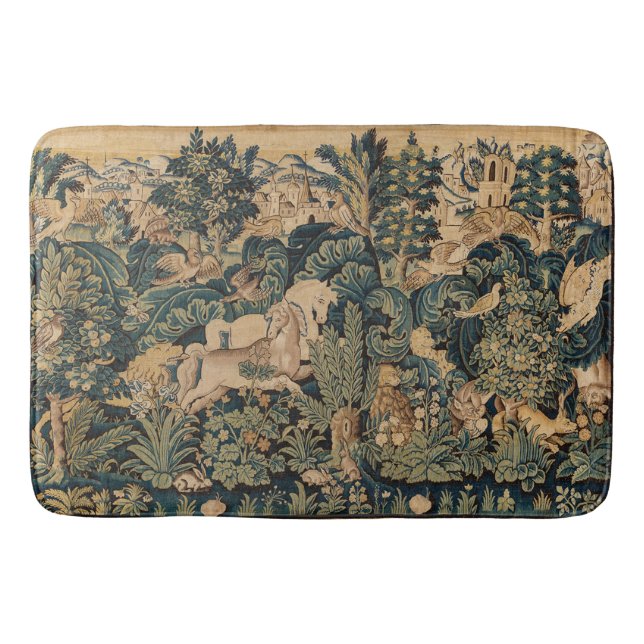 Tapis De Bain ANIMAUX D'IMAGINAIRE, CHEVAUX, BOIS Bleu Vert Flor (Devant)