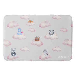 Tapis De Bain Animaux mignons Sur Les Nuages Monogramme