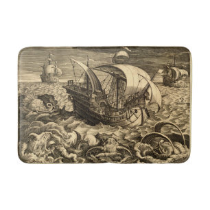 Tapis De Bain Antique 1590 Navires Et Monstres De Mer