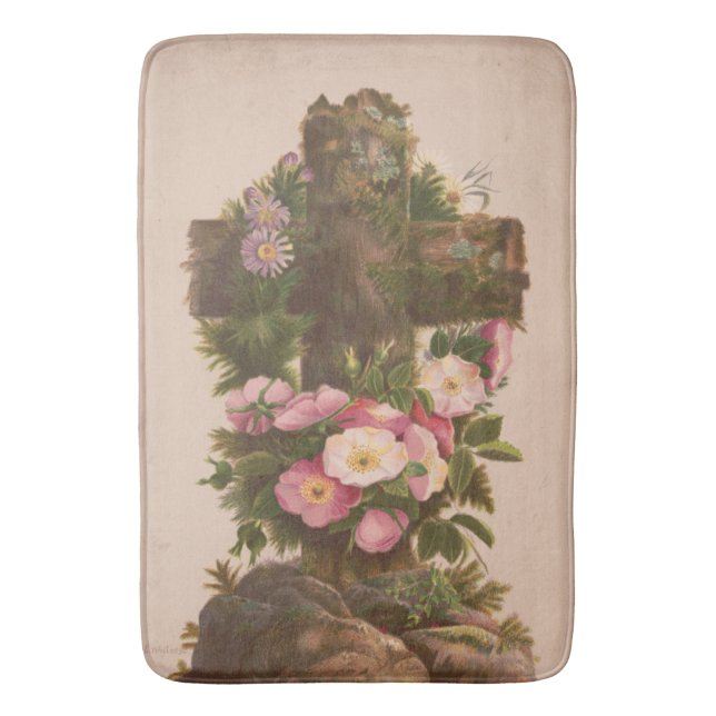Tapis De Bain Antique Rustic Cross, Wild Roses, Easter Card, (devant Vertical)