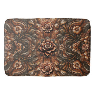 Tapis De Bain Apparence de cuir faux floral vintage embossé