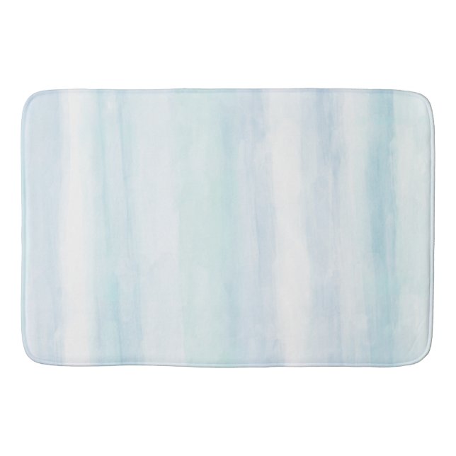 Tapis De Bain Aqua Blue Mint White Aquarelle rayures (Devant)