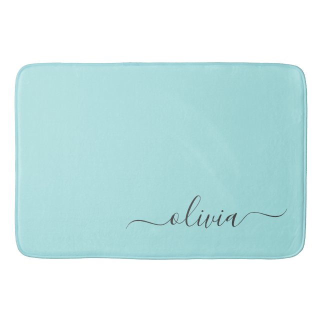 Tapis De Bain Aqua Blue Turquoise Moderne Script Girl Monogramme (Devant)