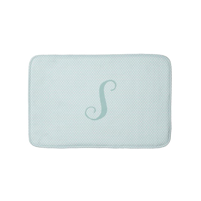 Tapis De Bain Aqua et Polka blanc Point Monogramme Mat de bain (Devant)