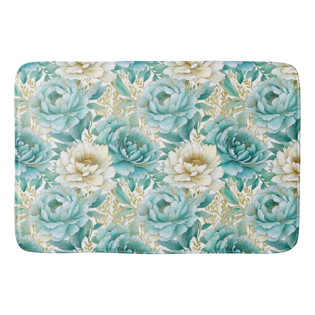 Tapis De Bain Aqua Mint Blanc Floral (Devant)