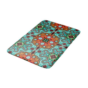 Tapis De Bain Aqua Turquoise Bleu Orange Rouge Tribe Brown Art