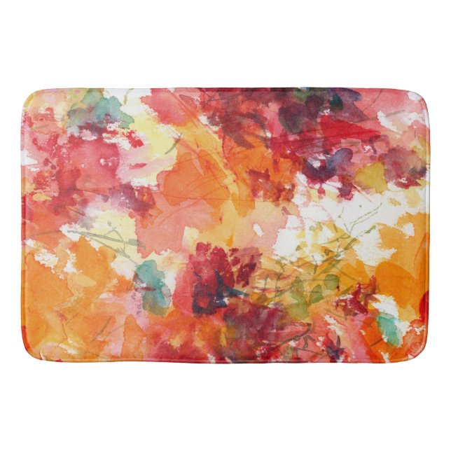 Tapis De Bain Aquarelle Abstraite orange et blanche  (Devant)
