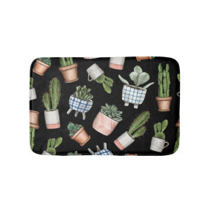 Tapis De Bain Aquarelle Accueil Plante Noir sans couture
