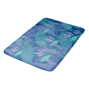 Tapis De Bain Aquarelle bleu caraïbe vert violet Fleurs