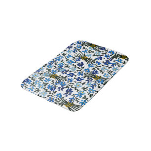 Tapis De Bain Aquarelle Bleu Fleur sauvage Bohème Chic