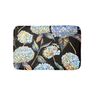 Tapis De Bain Aquarelle Blue Hydrangea : Motif foncé sans couleu