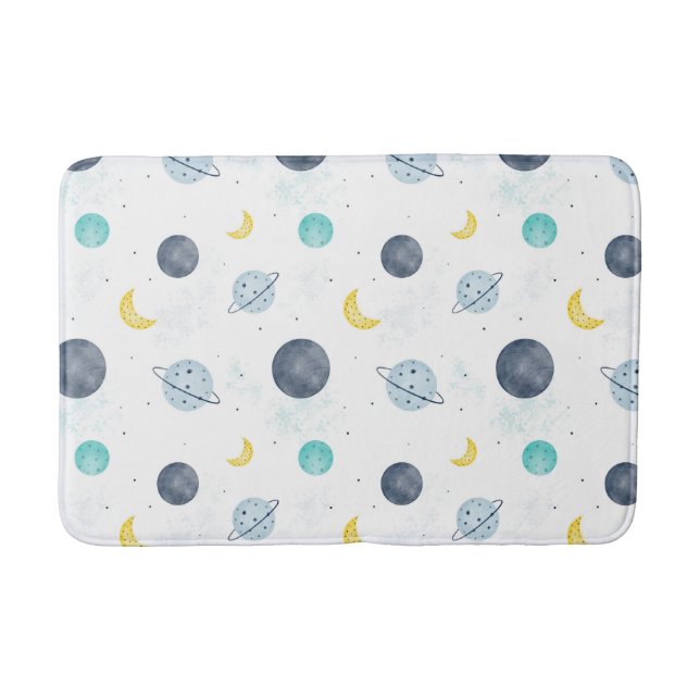 Tapis De Bain Aquarelle Blue Space Planet Motif (Devant)