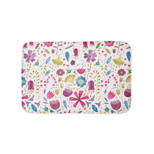 Tapis De Bain Aquarelle botanique Peinture de fleurs sauvages