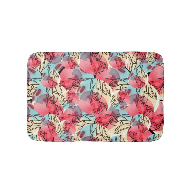 Tapis De Bain Aquarelle chaude froide Florale géométrique (Devant)