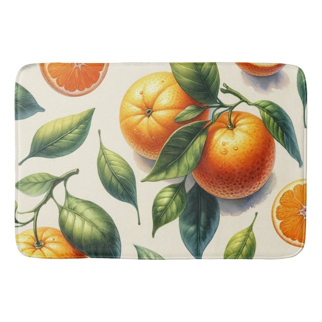 Tapis De Bain Aquarelle Citrus Orange Feuille Mariage (Devant)
