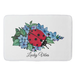 Tapis De Bain Aquarelle Cute Ladybird Avec Fleurs Bleues Sauvage
