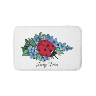 Tapis De Bain Aquarelle Cute Ladybird Avec Fleurs Bleues Sauvage