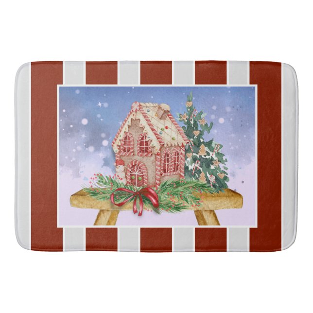 Tapis De Bain Aquarelle de la maison de pain d'épice de Noël (Devant)
