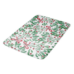 Tapis De Bain Aquarelle de Noël Rustique Mistletoe