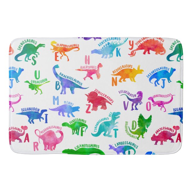 Tapis De Bain Aquarelle Dinosaure Alphabet Dino coloré enfants (Devant)