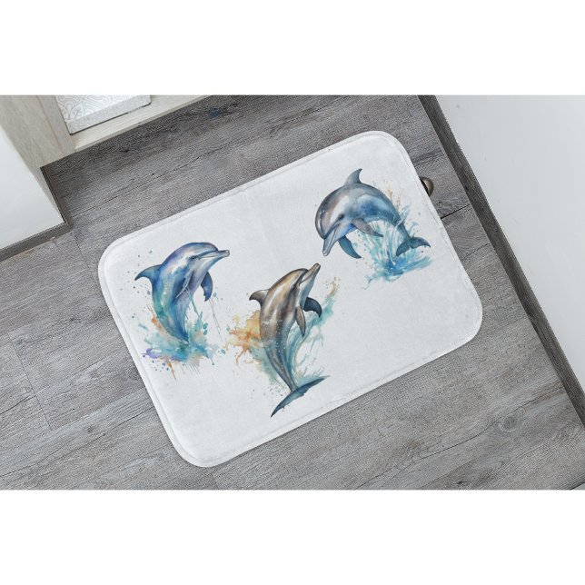 Tapis De Bain Aquarelle Dolphin Trio (Créateur téléchargé)