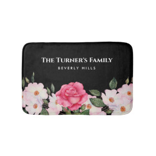 Tapis De Bain Aquarelle Doux rose blanc Roses illustration