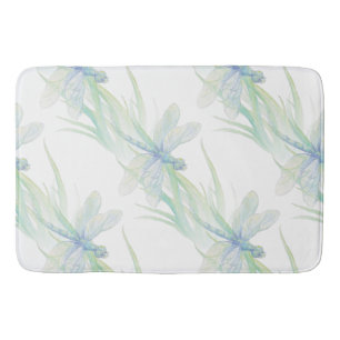 Tapis De Bain Aquarelle Dragonfly in Soft Blues & Green Art