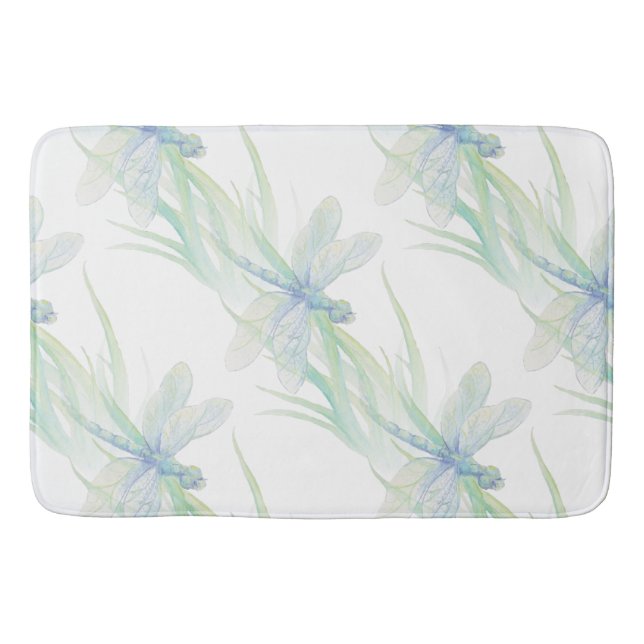 Tapis De Bain Aquarelle Dragonfly in Soft Blues & Green Art (Devant)