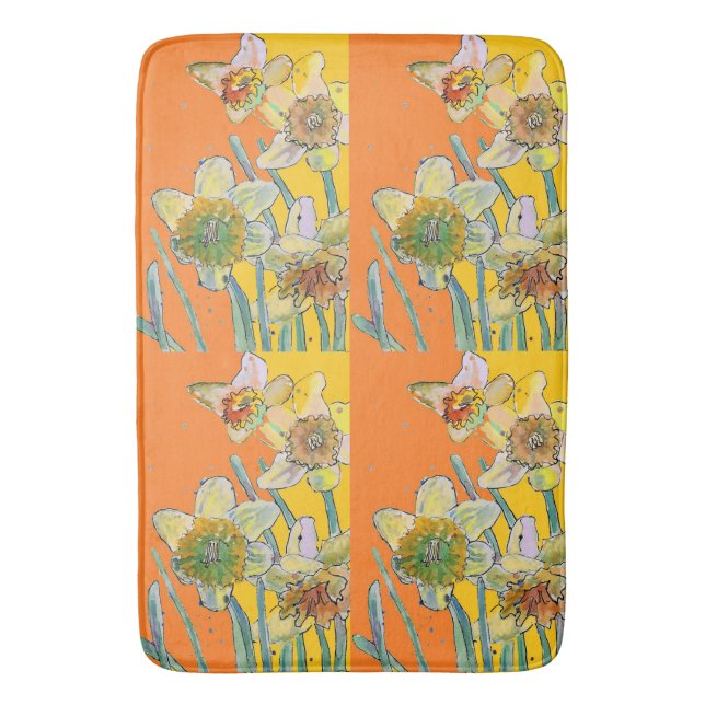 Tapis De Bain Aquarelle florale de jonquille orange (devant Vertical)